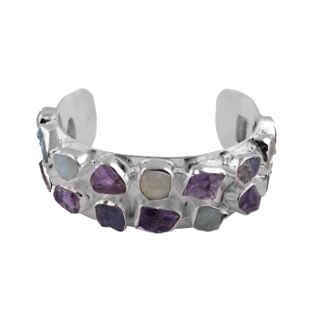 Top design raw uncut stones exquisite workmanship sterling silver cuff bracelet